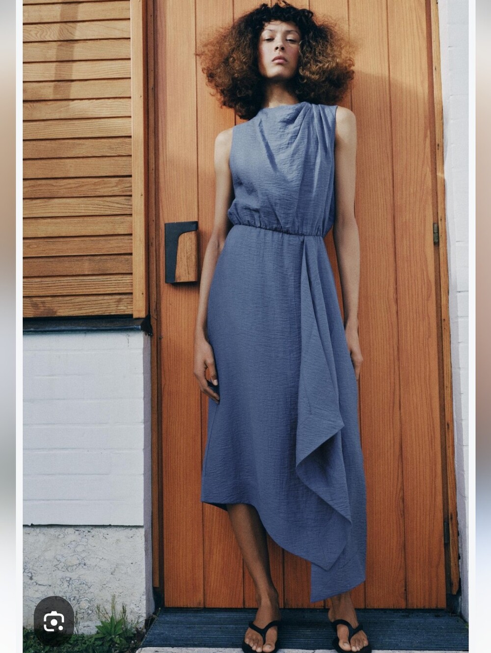NWT ZARA Faded Blue Linen Blend Sleeveless Asymmetric Midi Dress Medium